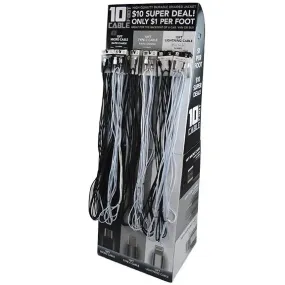 10FT Braided Sync and Charge Cable Assortment Floor Display - 24 Pieces Per Retail Ready Display 88299