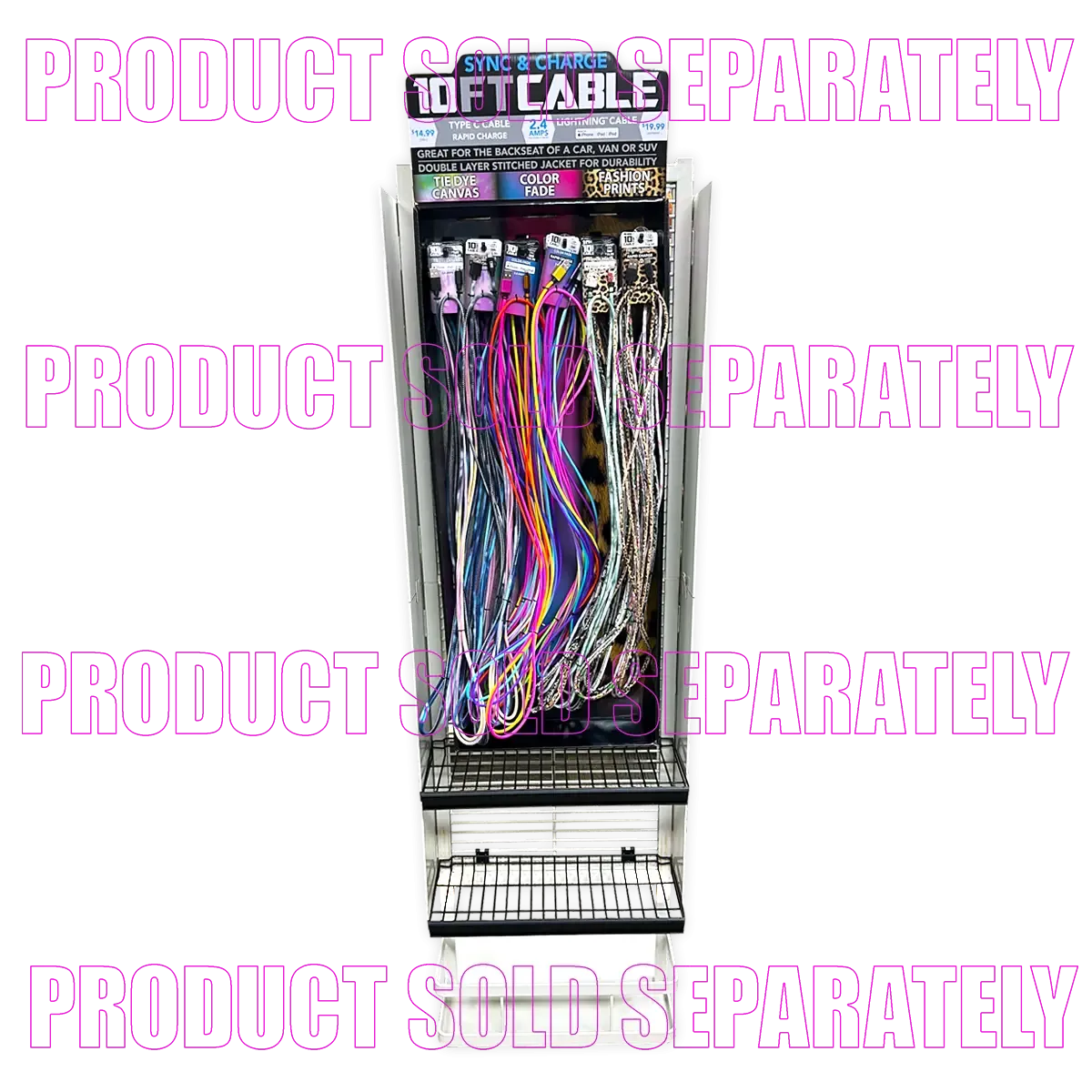 10FT Braided Sync and Charge Cable Assortment Floor Display - 38 Pieces Per Retail Ready Display 88396