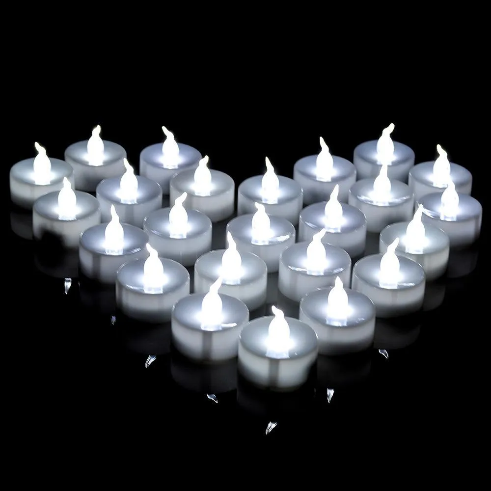 24-Pack: White LED Tealight Timer Candles Battery Operated Flameless Smokeless