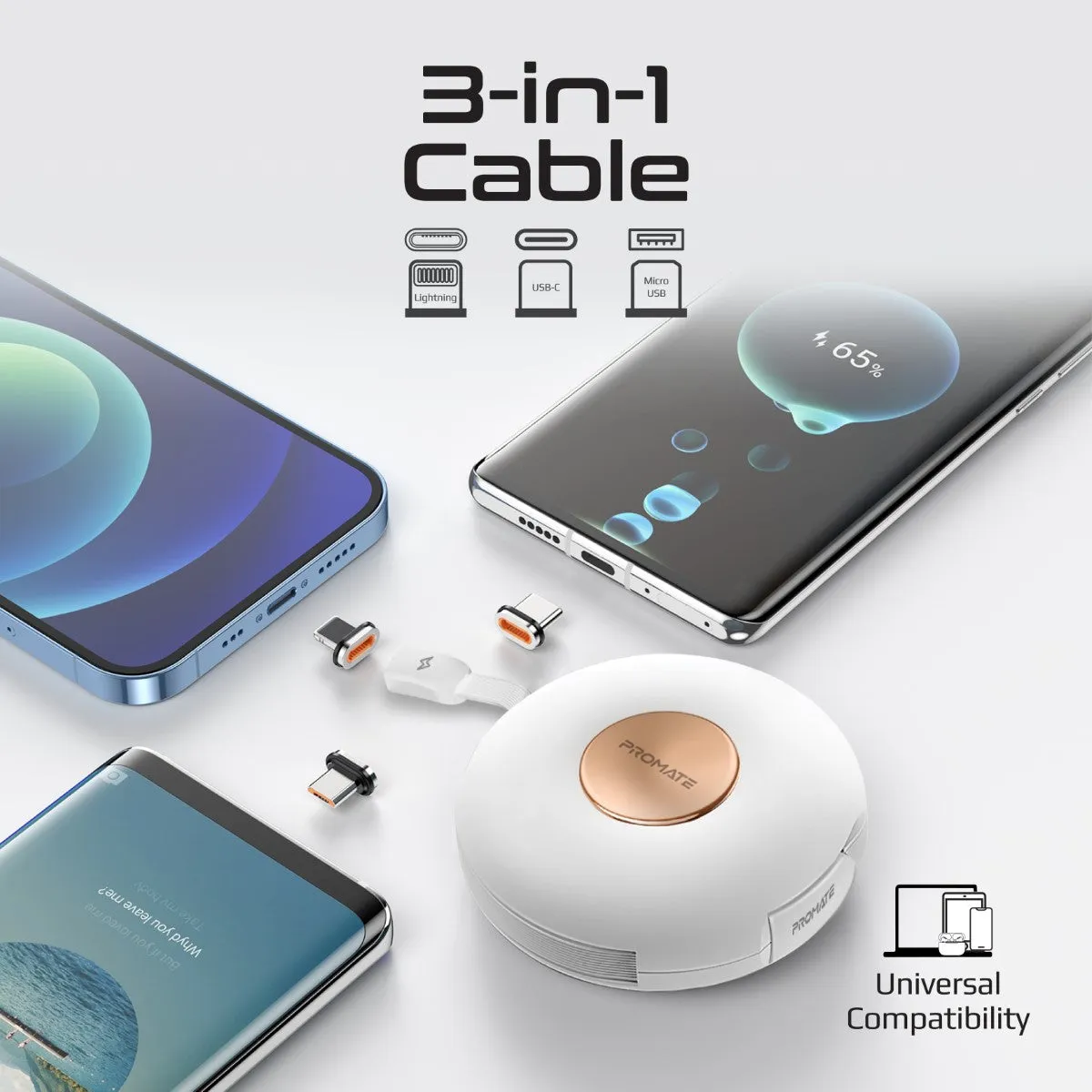 3-in-1 Retractable Magnetic Charging Cable