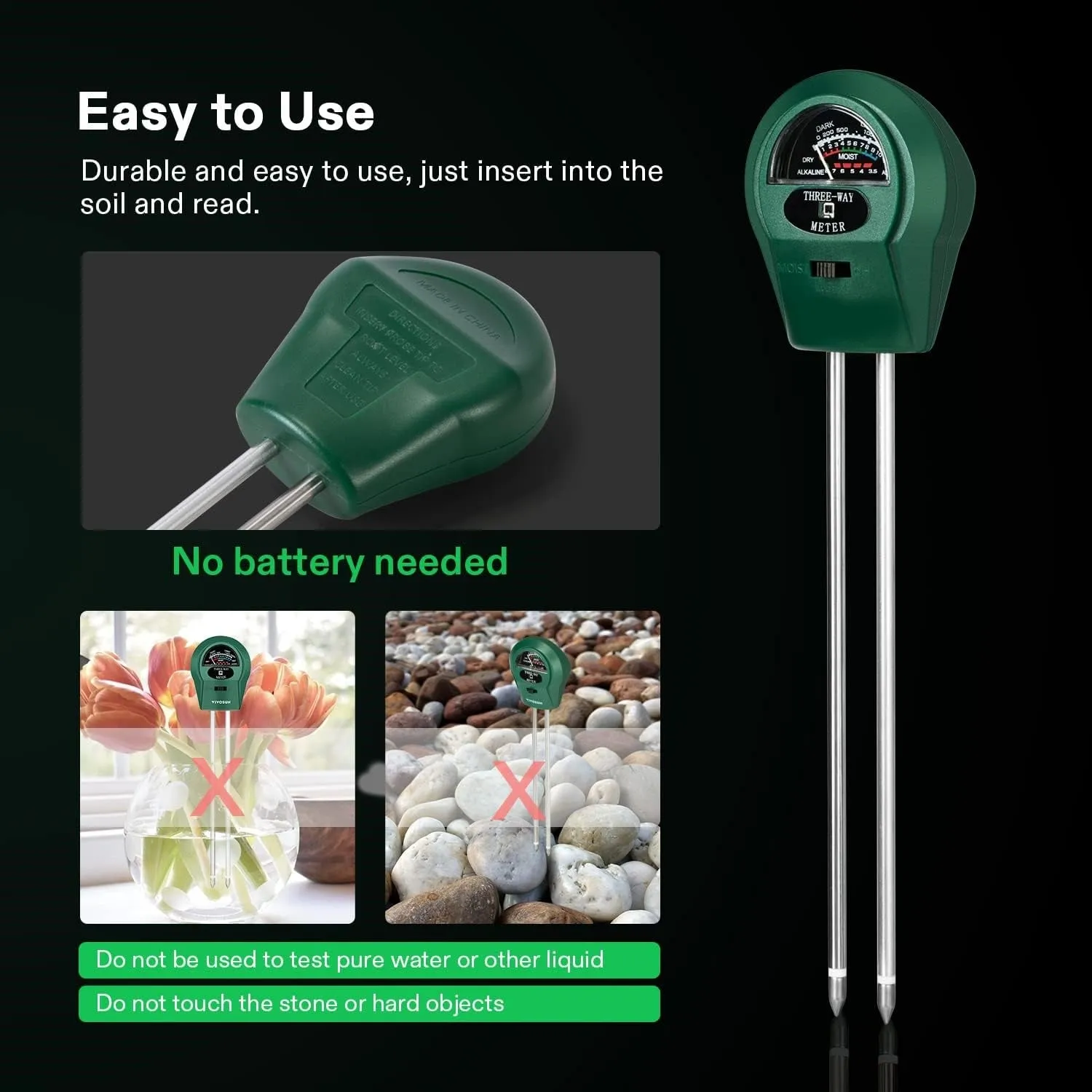 3-in-1 Soil Meter Plant Moisture Light PH Tester Gardening, Farming Indoor & Outdoor Use Bn-link