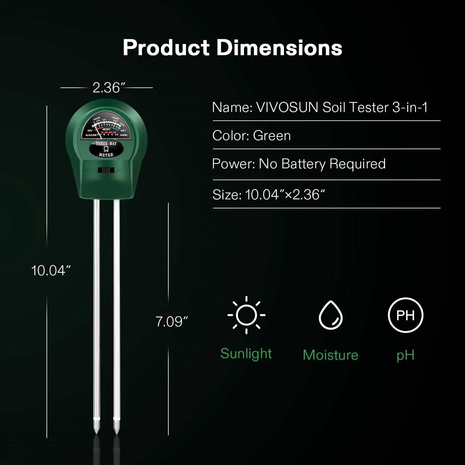 3-in-1 Soil Meter Plant Moisture Light PH Tester Gardening, Farming Indoor & Outdoor Use Bn-link