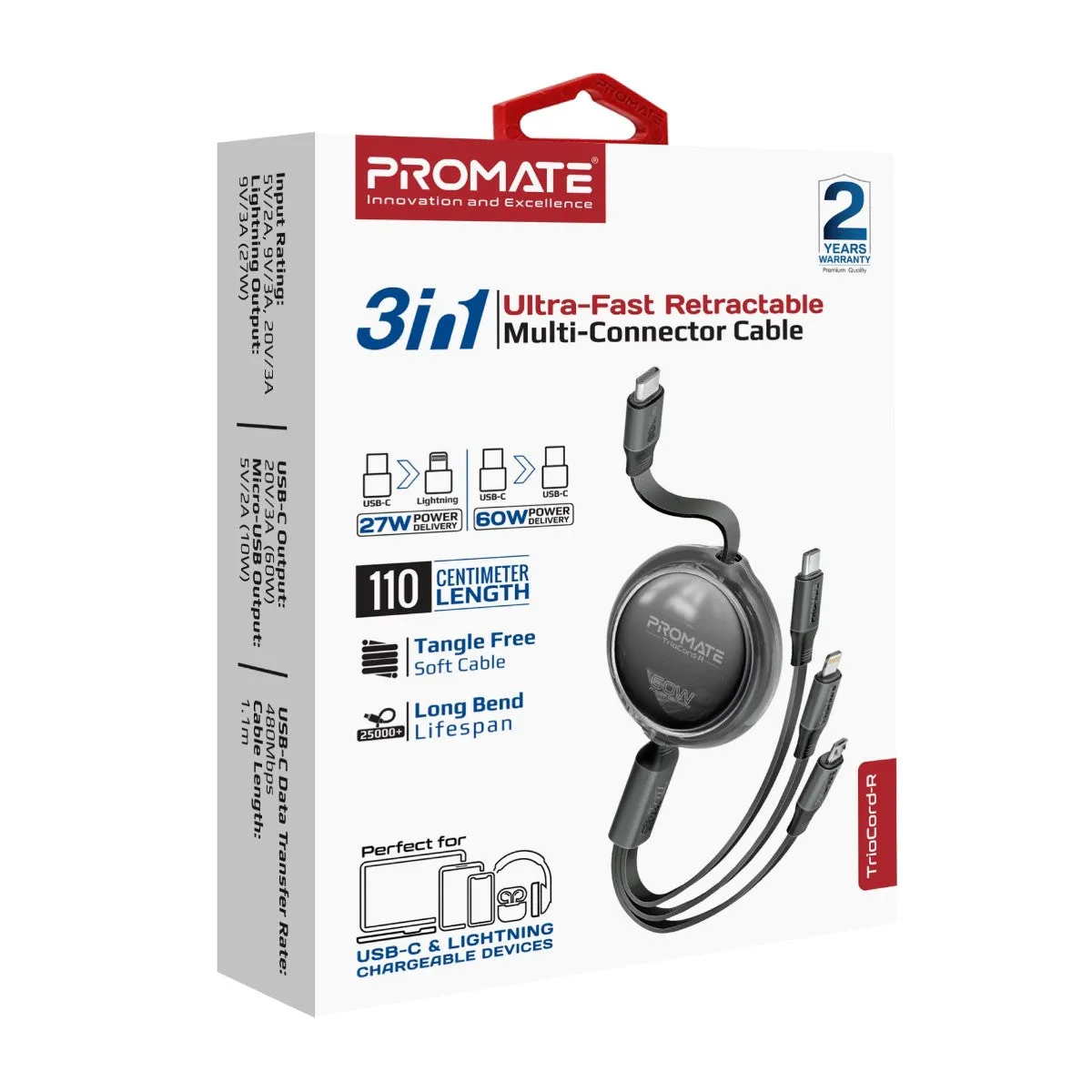 3-in-1 Ultra-Fast Retractable Multi-Connector Cable