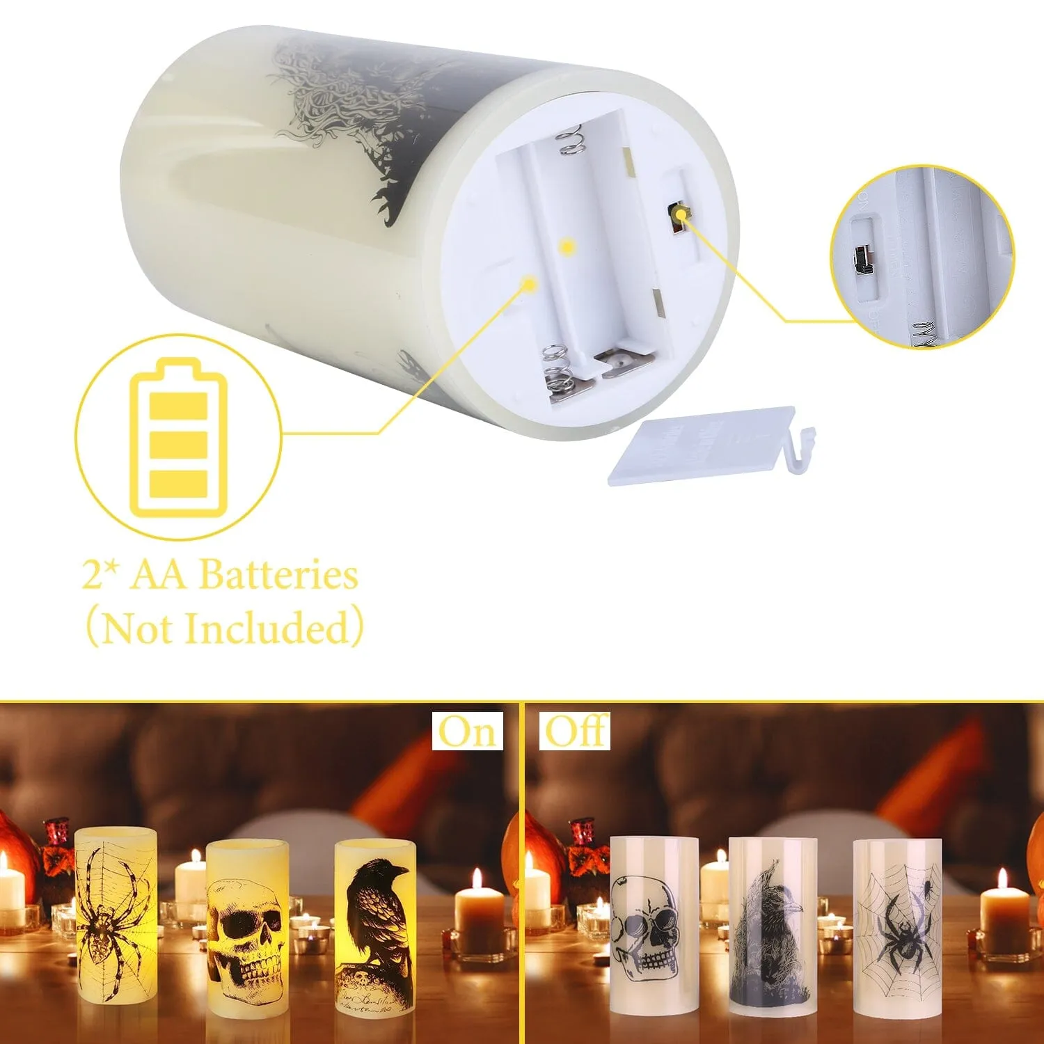 3-Pack: Halloween Battery Operated Flameless Candle Lamp with Timer Setting