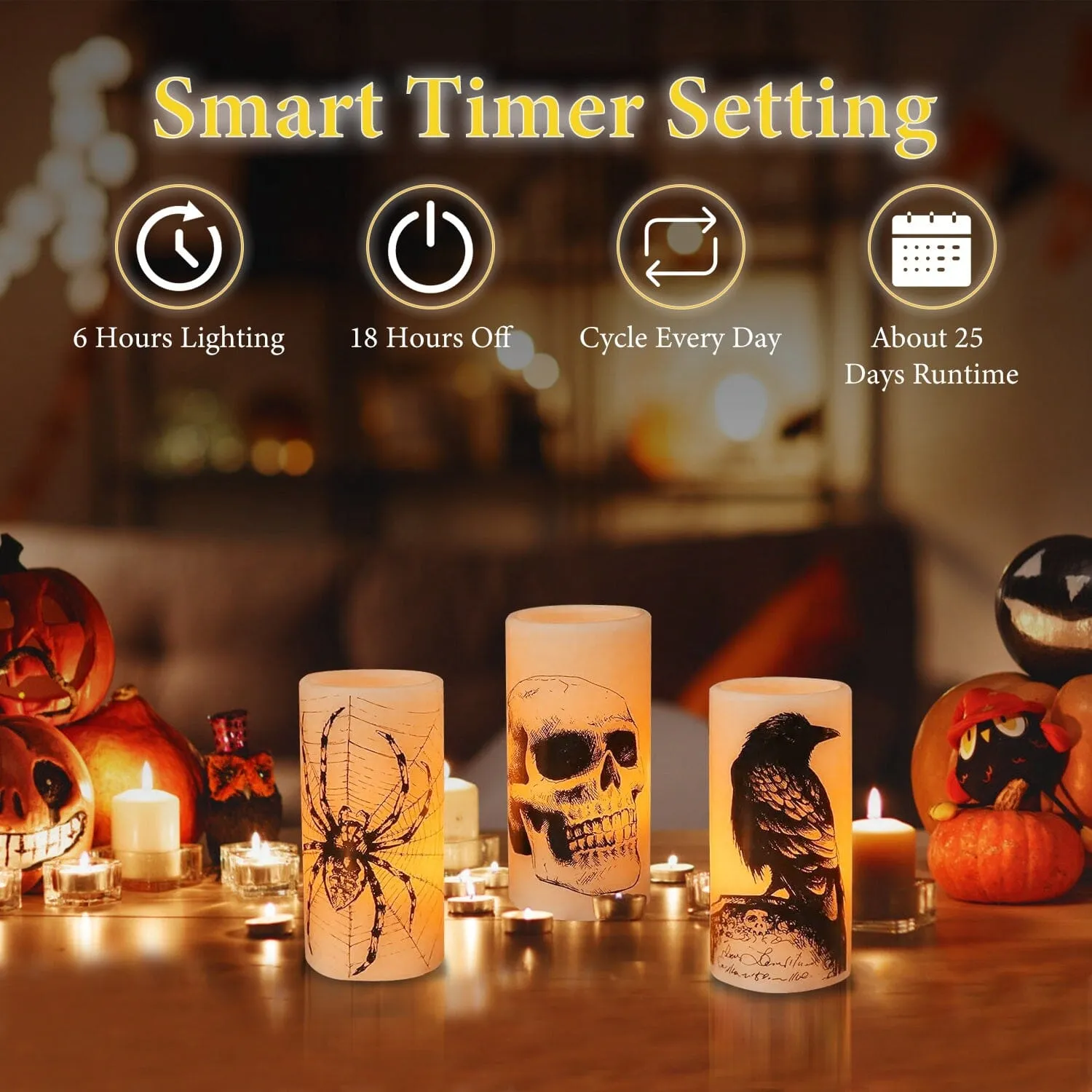 3-Pack: Halloween Battery Operated Flameless Candle Lamp with Timer Setting