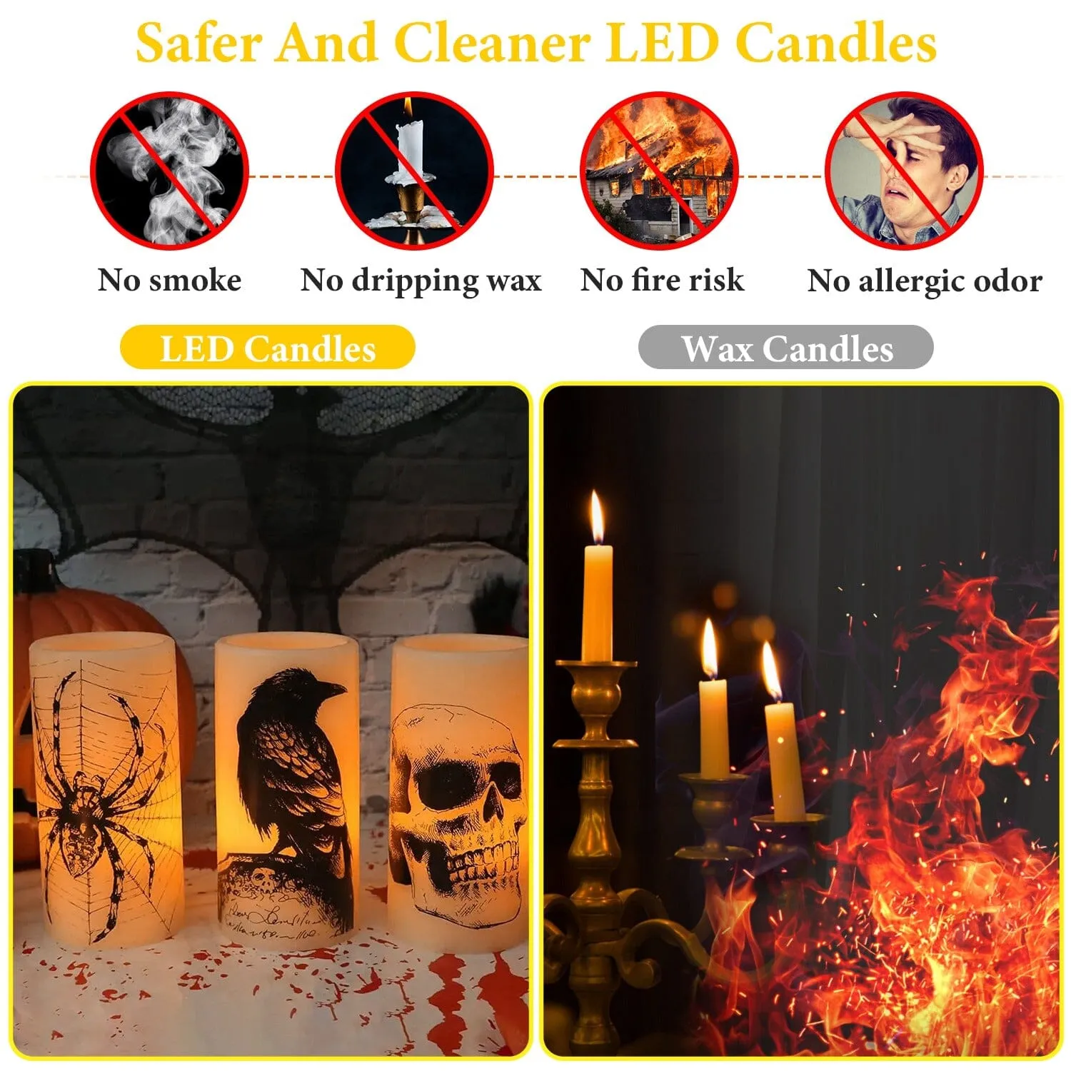 3-Pack: Halloween Battery Operated Flameless Candle Lamp with Timer Setting