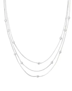 3 Strand Necklace with CZ Stations