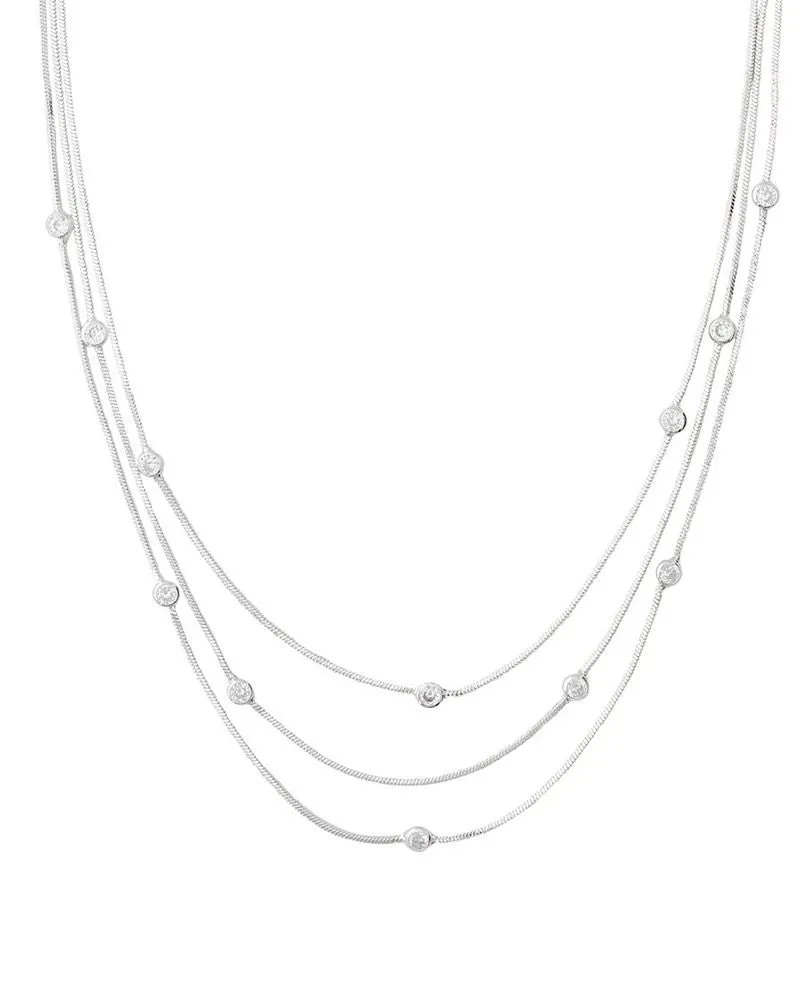 3 Strand Necklace with CZ Stations