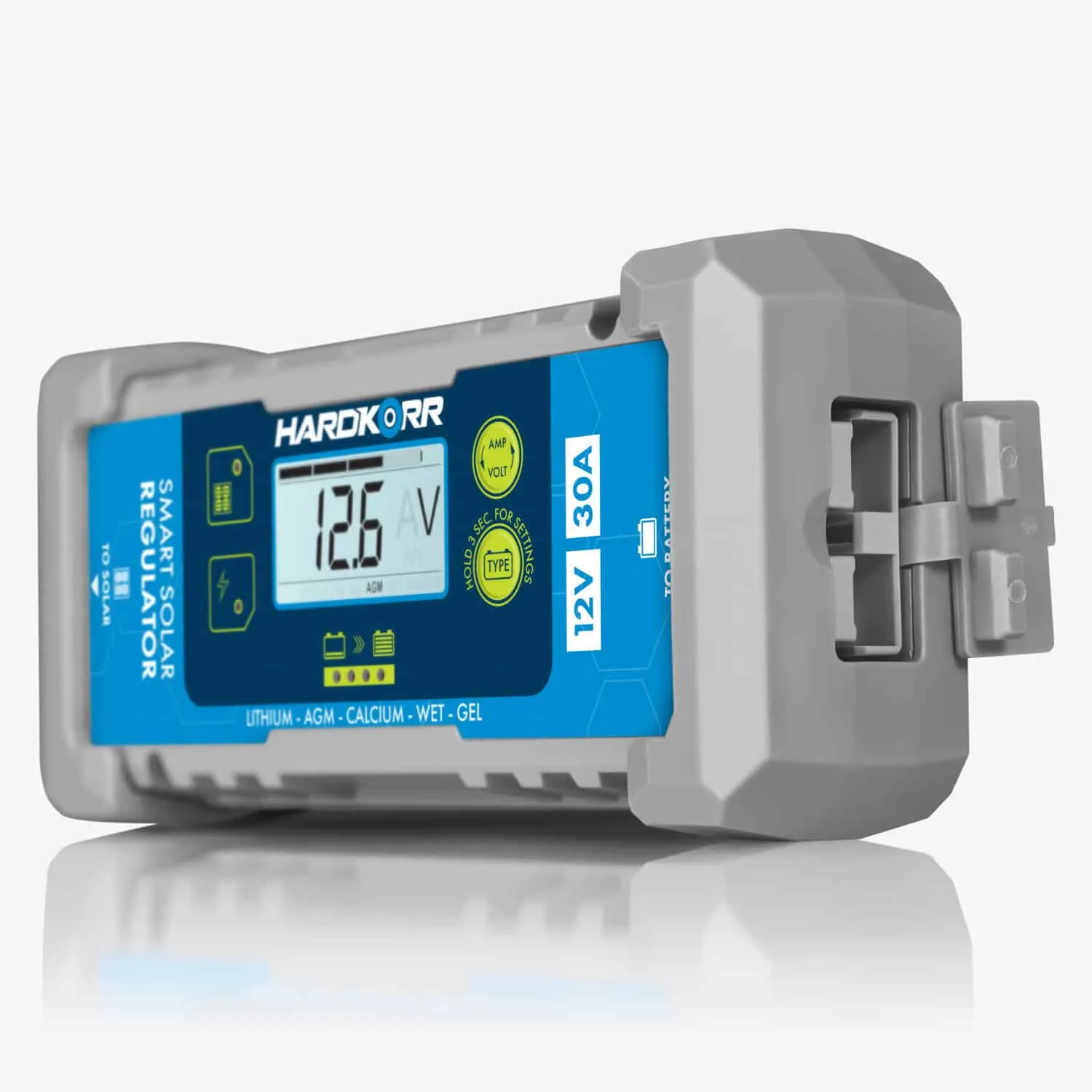 30A Waterproof Lithium-Compatible In-Line PWM Solar Regulator