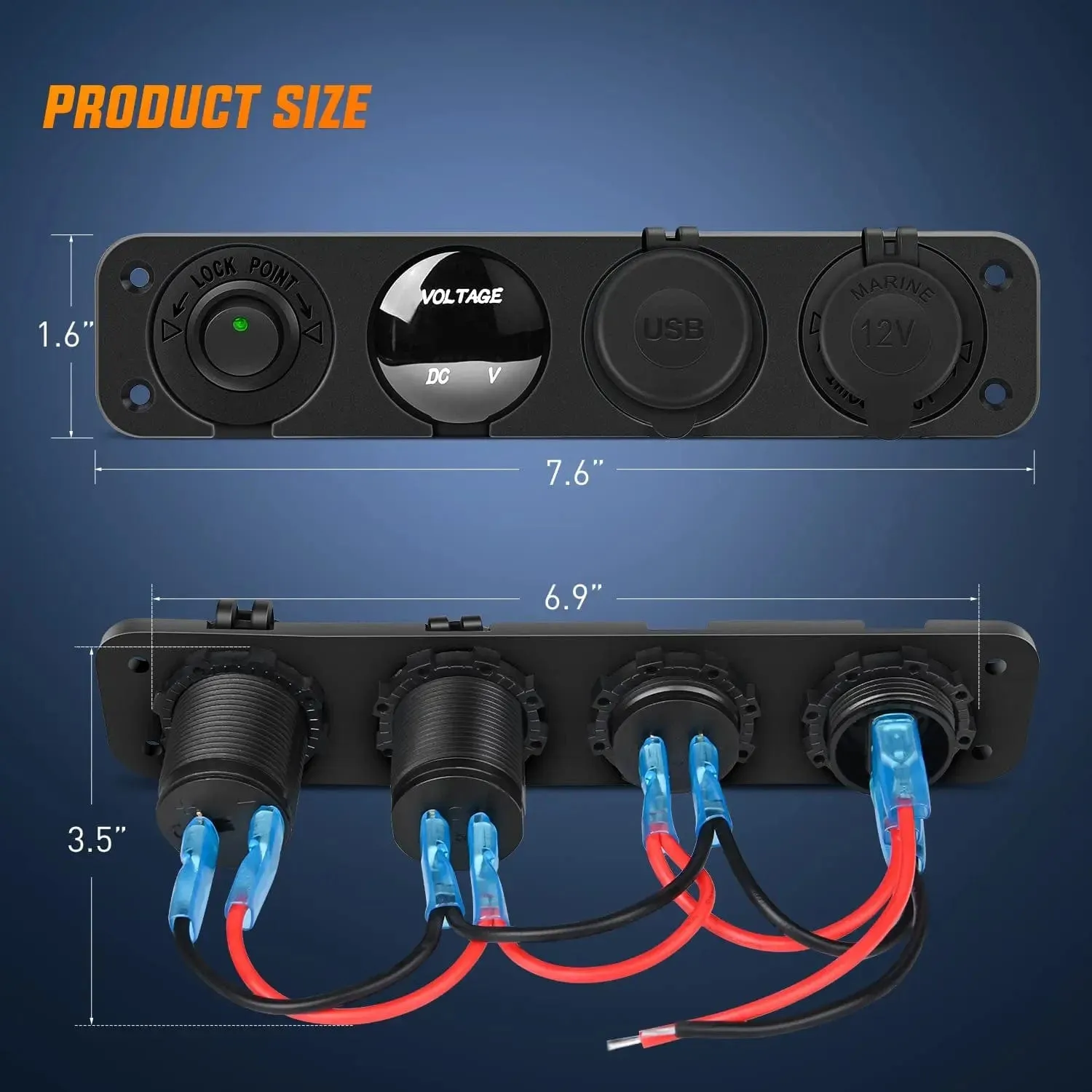 4 in 1 ON/OFF Green Charger Socket Panel w/ Dual USB Voltmeter Cigarette