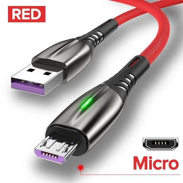 5A 2m Micro USB Type-C Cable LED Phone Charger Fast Charging