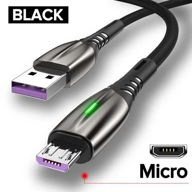 5A 2m Micro USB Type-C Cable LED Phone Charger Fast Charging