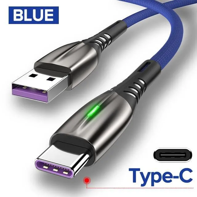 5A 2m Micro USB Type-C Cable LED Phone Charger Fast Charging