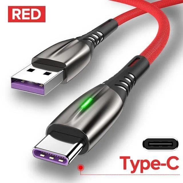 5A 2m Micro USB Type-C Cable LED Phone Charger Fast Charging