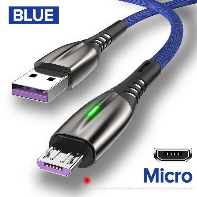 5A 2m Micro USB Type-C Cable LED Phone Charger Fast Charging