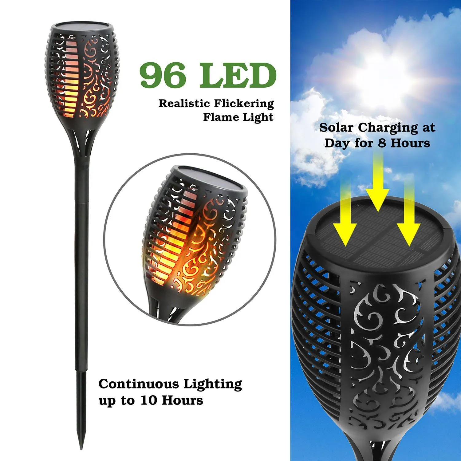 96 LEDs Solar Flame Torch Light