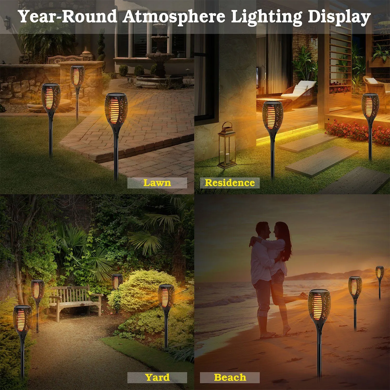 96 LEDs Solar Flame Torch Light