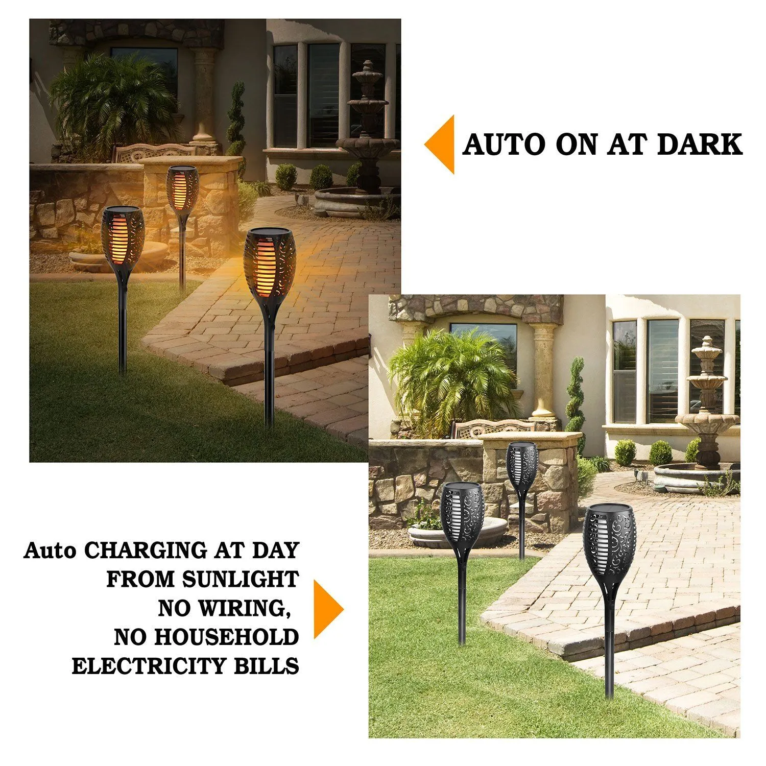 96 LEDs Solar Flame Torch Light