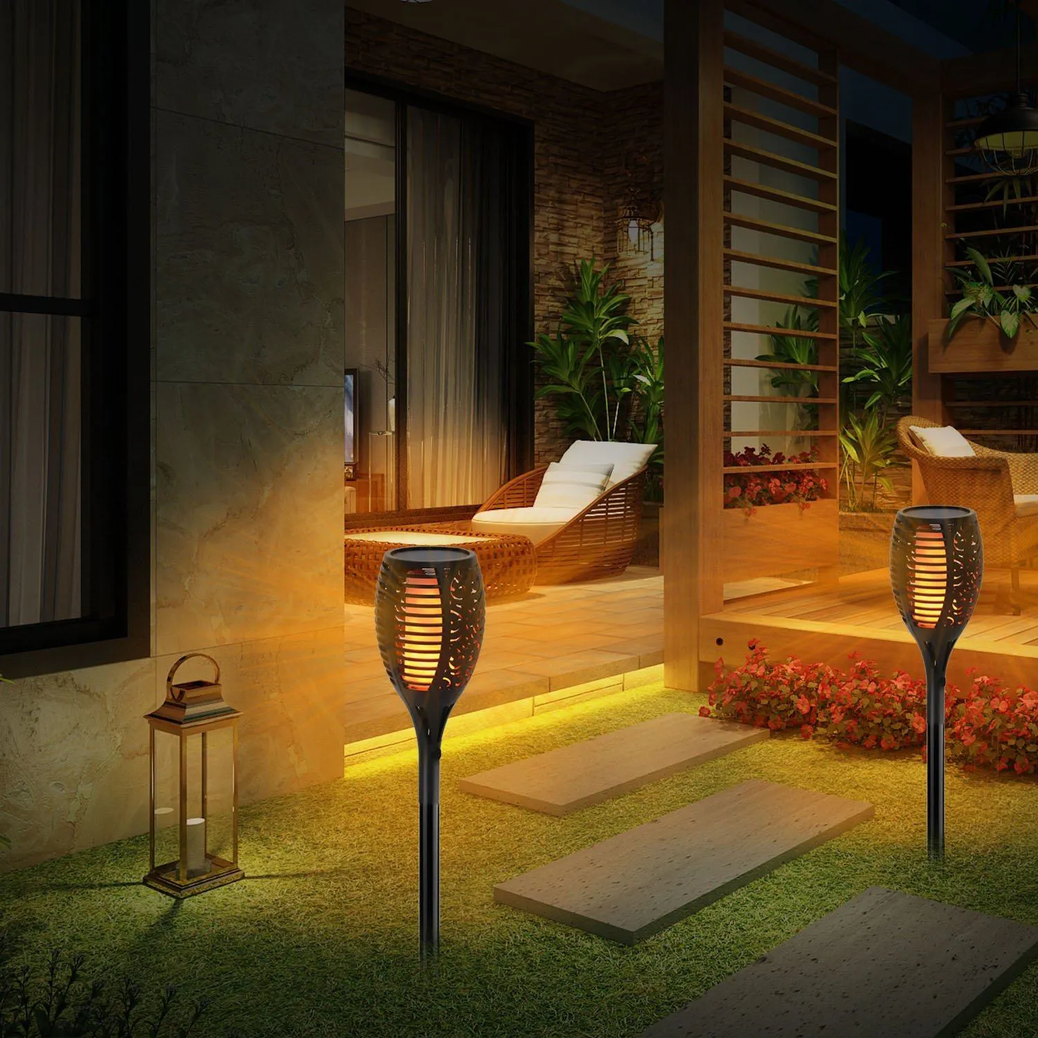 96 LEDs Solar Flame Torch Light