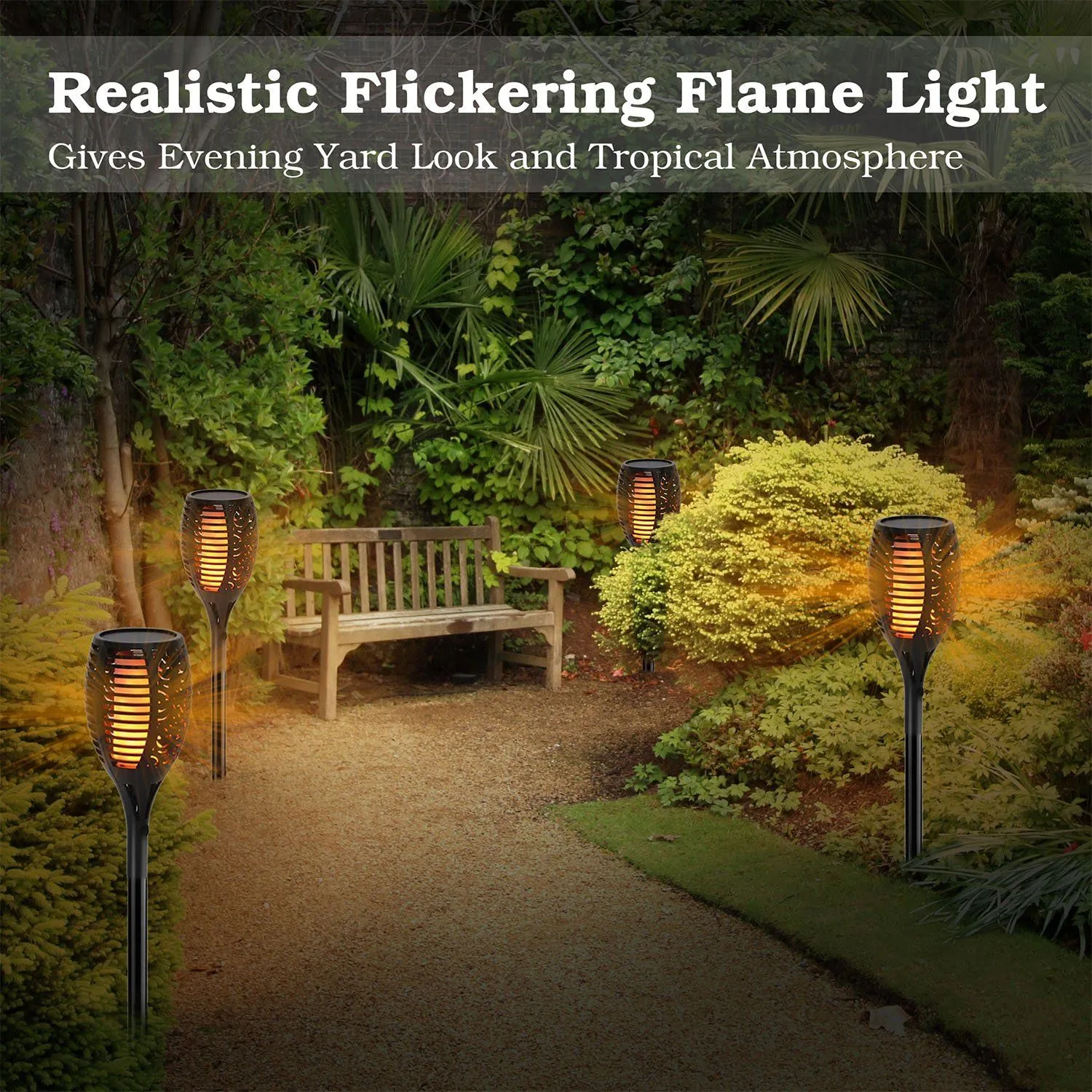 96 LEDs Solar Flame Torch Light