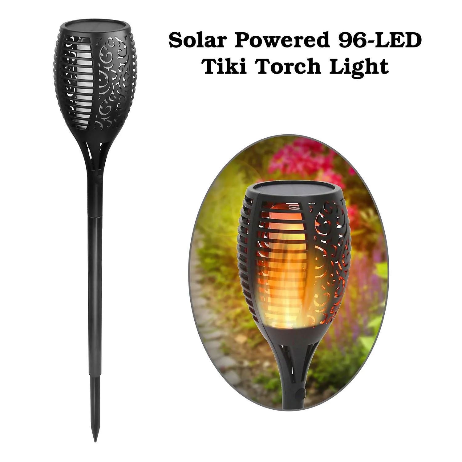 96 LEDs Solar Flame Torch Light