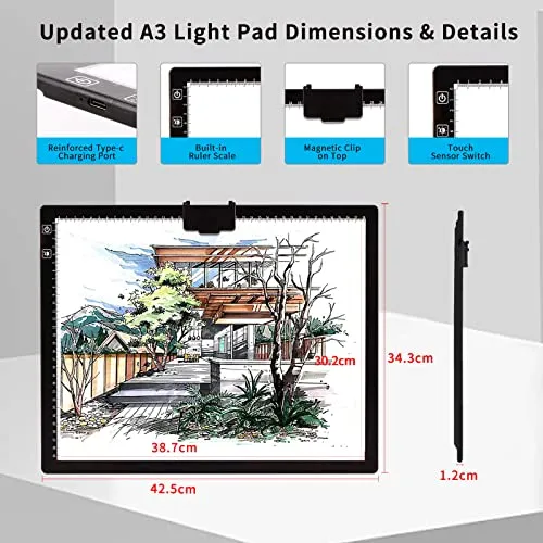 A4 Rechargeable Light Box, iVAOOZE Wireless Magnetic Tracing Light Pad, 5 Levels Brightness Light Table, Cordless Battery Powered Light Drawing Board for Diamond Painting Cricut Weeding Vinyl (White)
