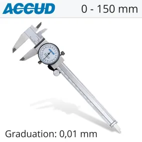 ACCUD DIAL CALIPER 150MM 0.03MM ACC. 0.01MM GRAD. S/STEEL  SHOCKPROOF AC101-006-11
