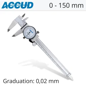 ACCUD DIAL CALIPER 150MM 0.03MM ACC. 0.02MM GRAD. S/STEEL  SHOCKPROOF AC101-006-21