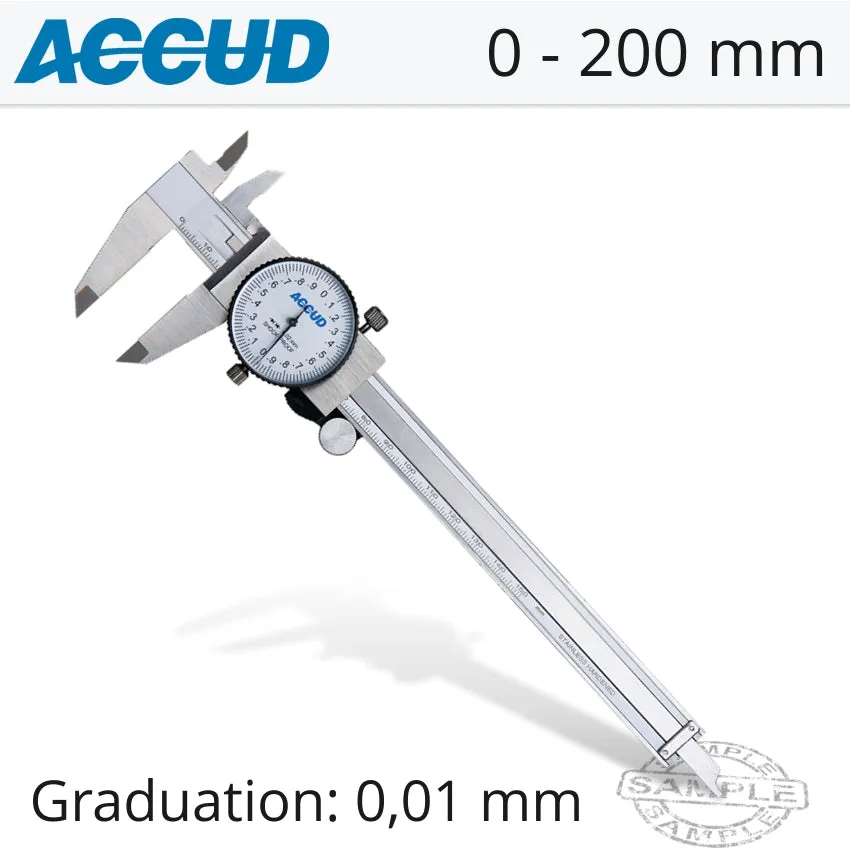 ACCUD DIAL CALIPER 200MM 0.03MM ACC. 0.01MM GRAD. S/STEEL  SHOCKPROOF AC101-008-11