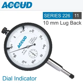 ACCUD DIAL INDICATOR 10MM SHOCKPROOF 0.01MM GRAD. LUG&FLAT BACK AC226-010-11