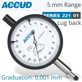 ACCUD DIAL INDICATOR 5MM 0.001MM GRAD. LUG&FLAT BACK AC221-005-01