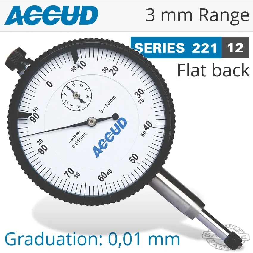 ACCUD DIAL INDICATOR FLAT BACK 3MM AC221-003-12