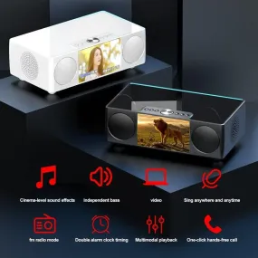 All-in-One Portable Bluetooth Multimedia Hub with Video, LED Screen, Microphone, FM Radio, and Clock