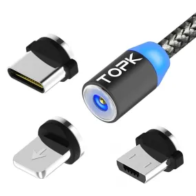 AM17 1M LED Magnetic USB Cable for iPhone Xs Max 8 7 6 & USB Type C Cable & Micro USB Cable for Samsung Xiaomi LG USB C
