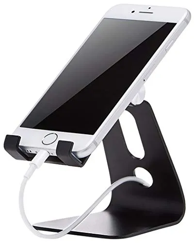 Amazon Basics Adjustable Aluminum Cell Phone Desk Stand for iPhone and Android, Black, 3.3 x 3 x 4.2 Inch (LxWxH)