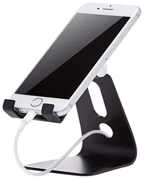 Amazon Basics Adjustable Aluminum Cell Phone Desk Stand for iPhone and Android, Black, 3.3 x 3 x 4.2 Inch (LxWxH)