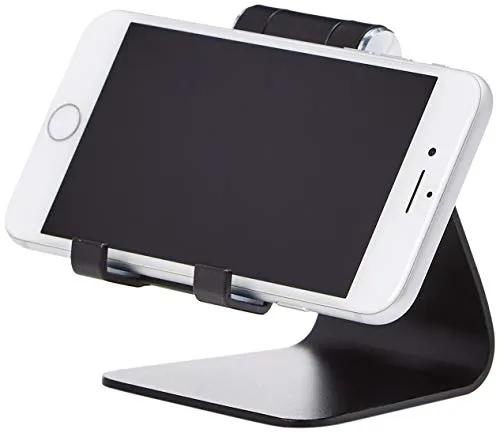 Amazon Basics Adjustable Aluminum Cell Phone Desk Stand for iPhone and Android, Black, 3.3 x 3 x 4.2 Inch (LxWxH)