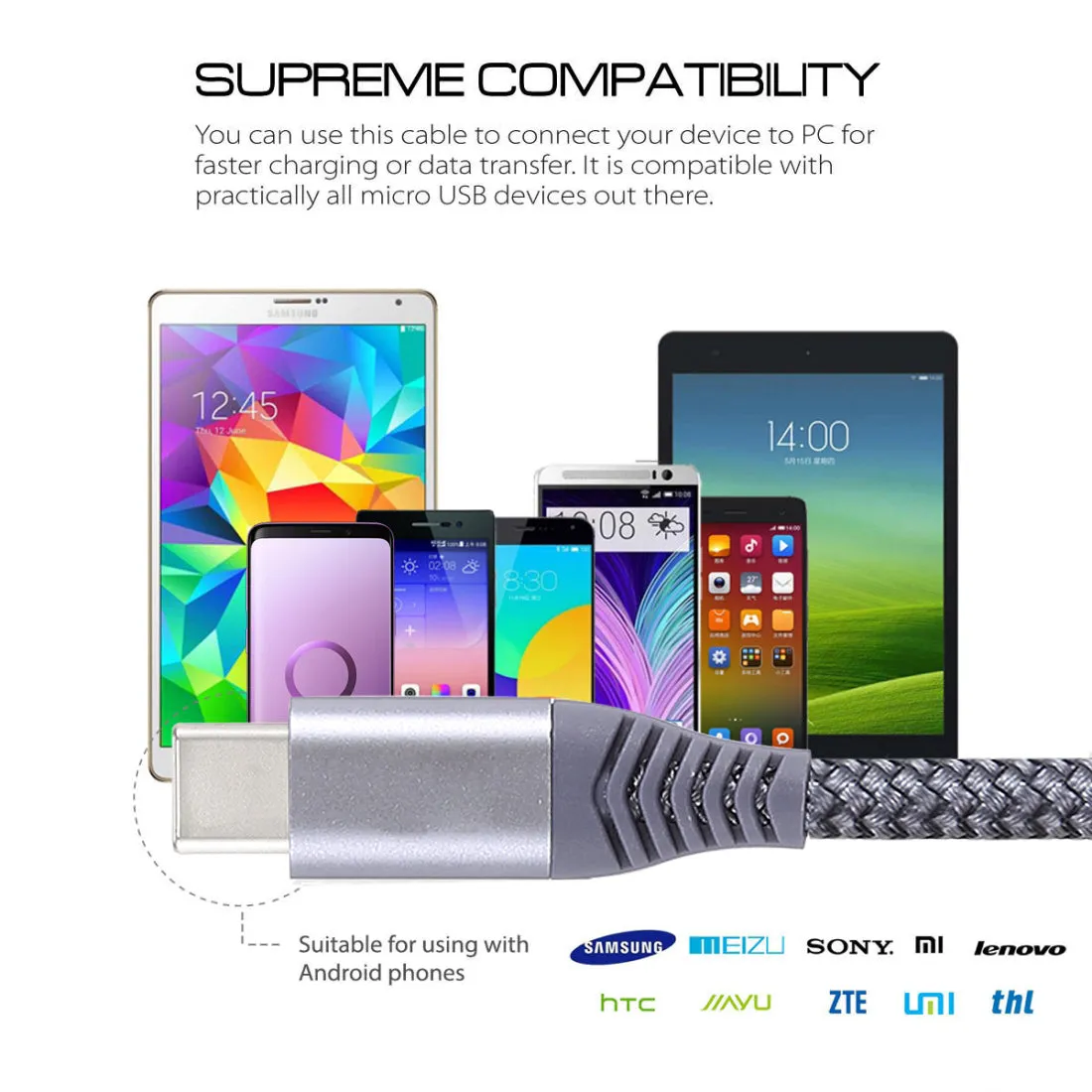 AMZER USB Type C Data Sync Braid Cable (3 Feet/ 1 Meter)