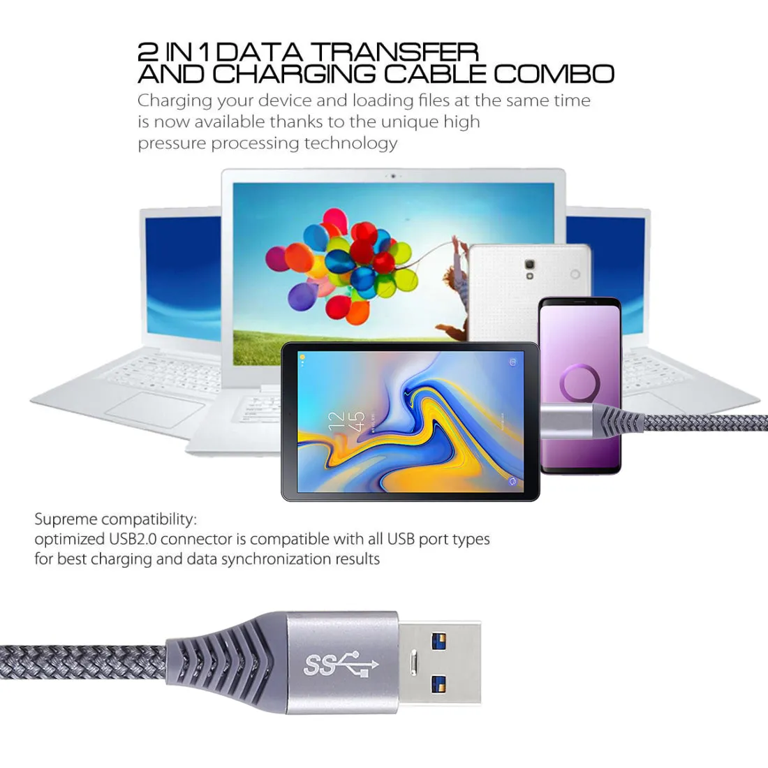 AMZER USB Type C Data Sync Braid Cable (3 Feet/ 1 Meter)
