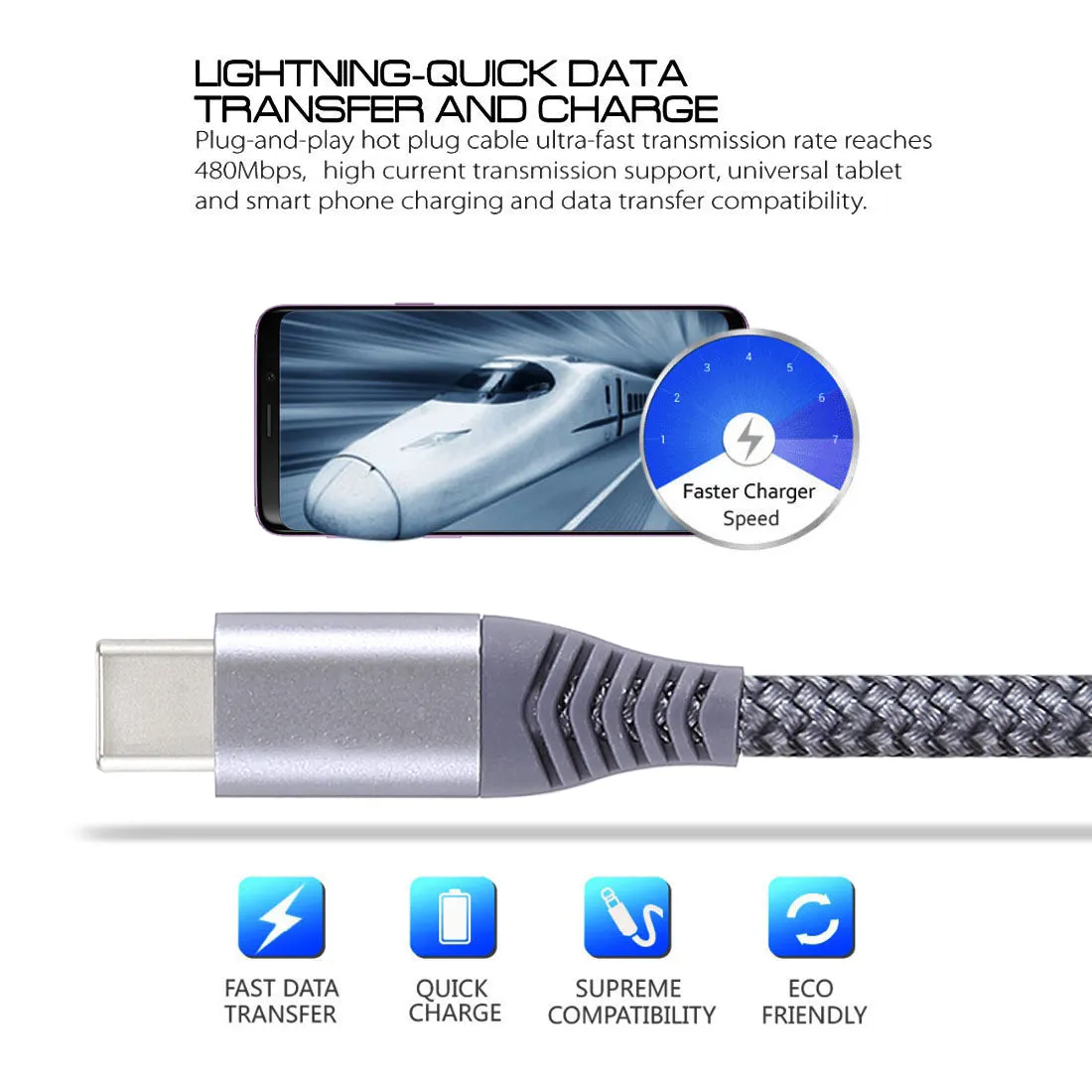AMZER USB Type C Data Sync Braid Cable (3 Feet/ 1 Meter)
