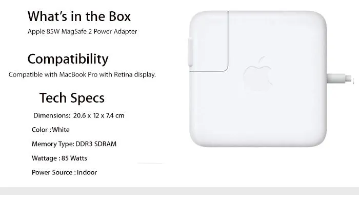 Apple 85W MagSafe 2 Power Adapter (for MacBook Pro with Retina display)