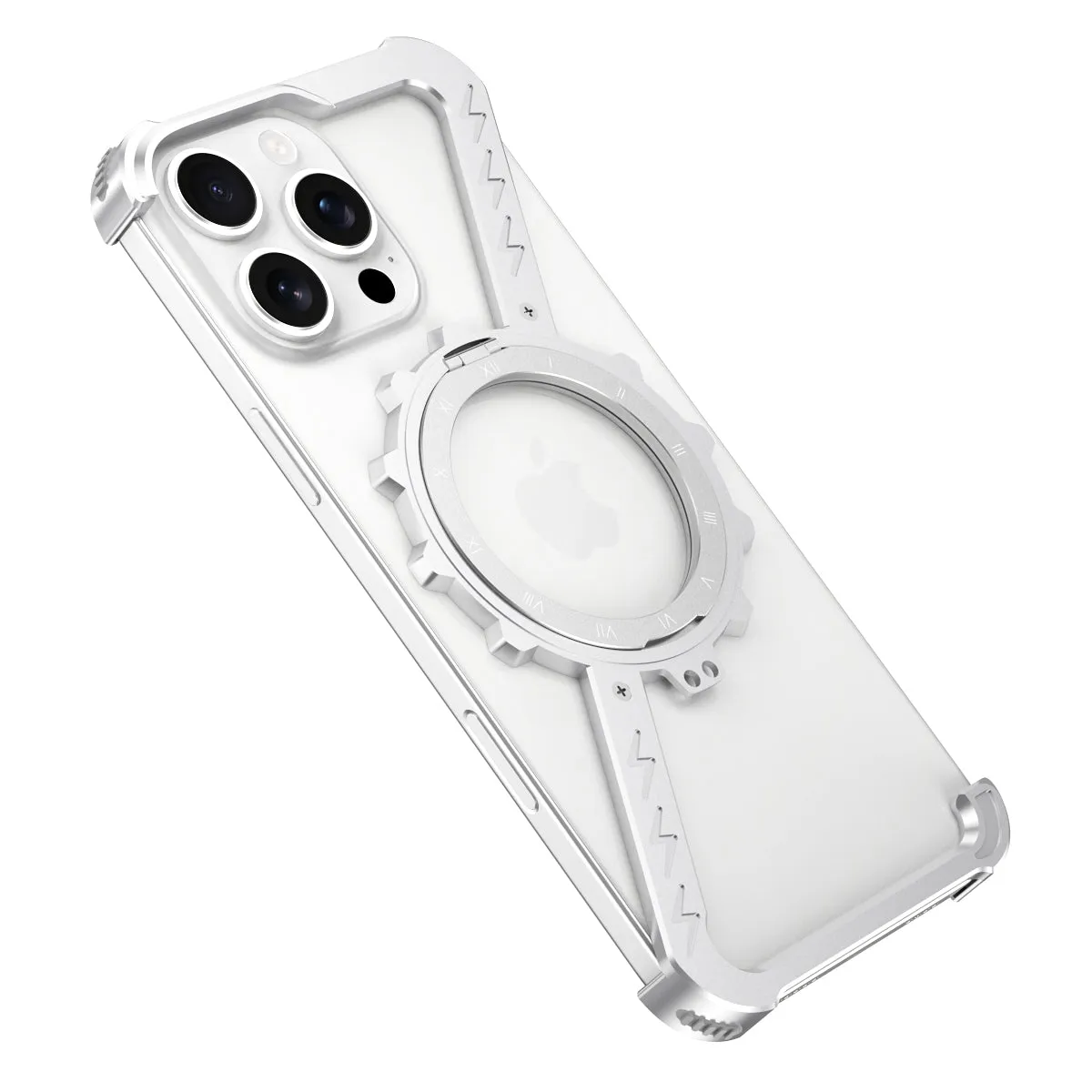 Armor King Z Mechanical Gear MagSafe Pivot Ring Stand Air Cushion Luminous Metal Case Cover