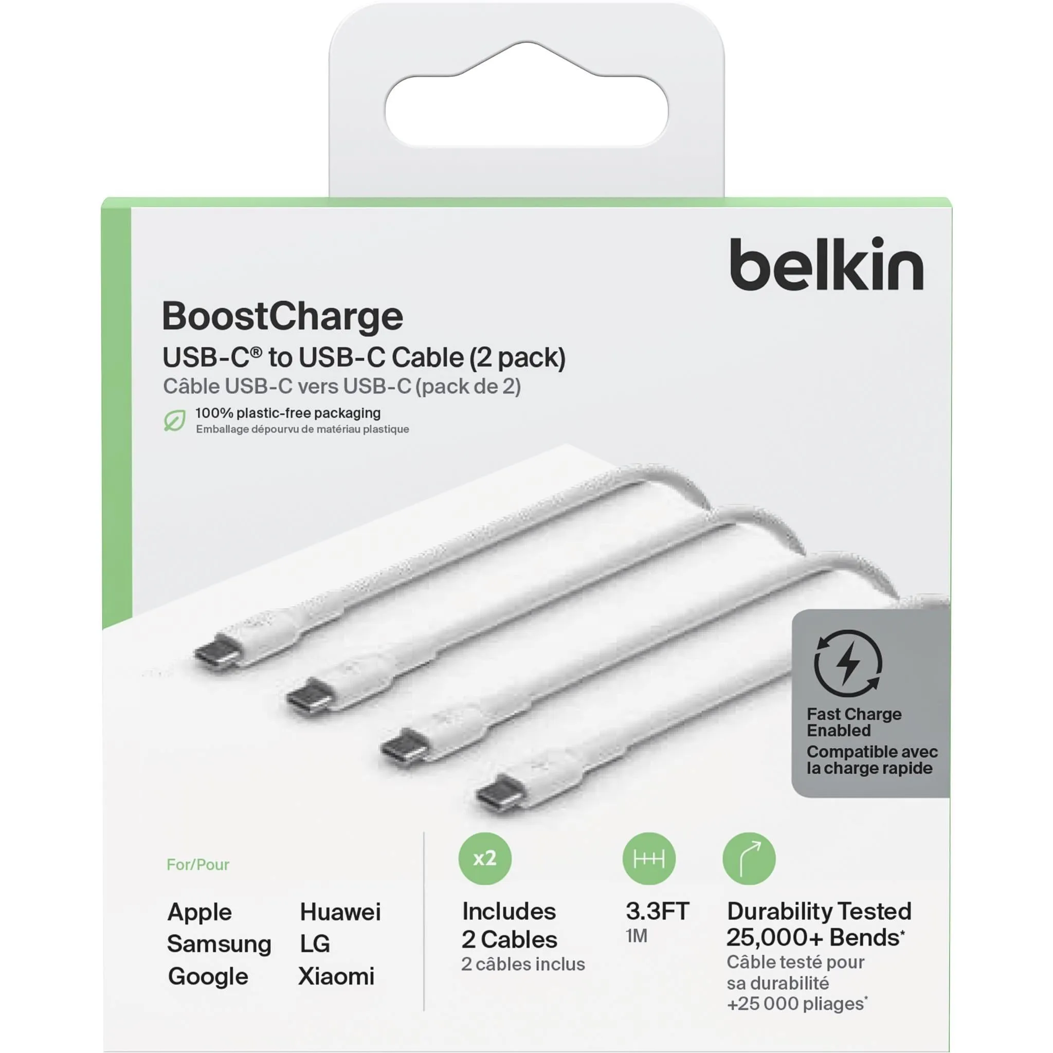 Belkin BoostUp Charge USB-C to USB-C 1m Cable 2 Pack (White)