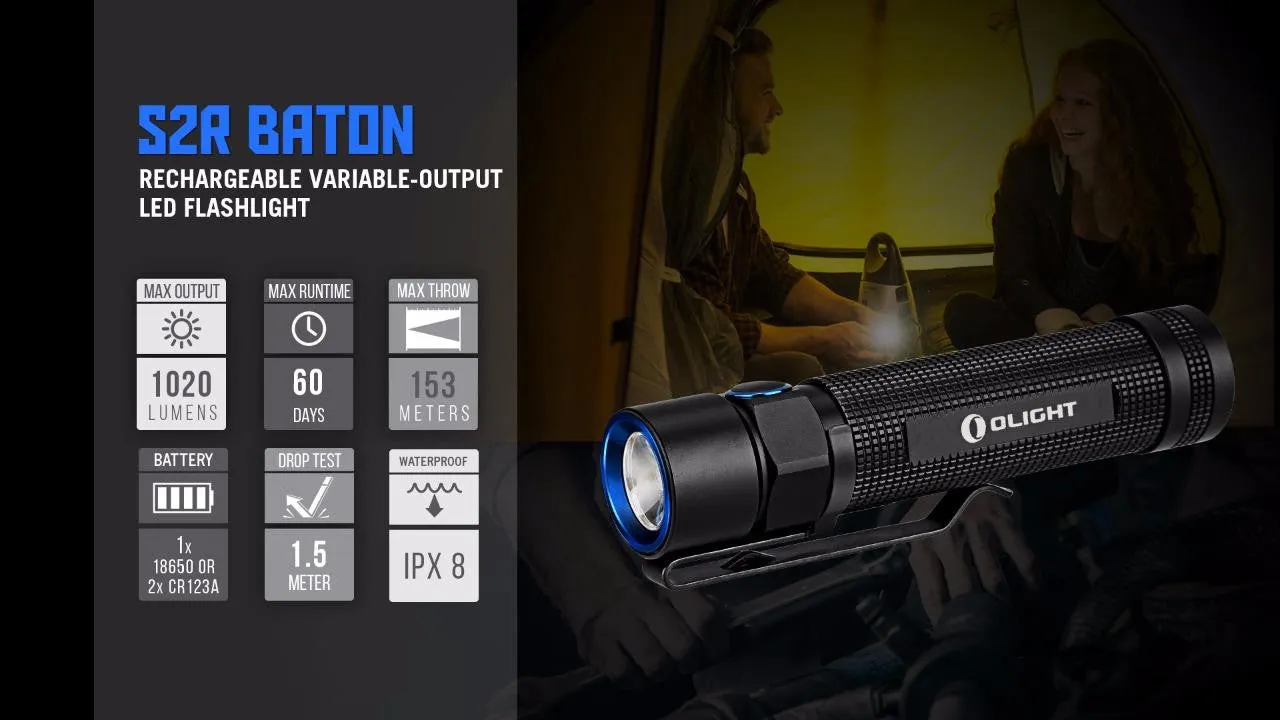 Brand New Olight S2R Baton 1020 Lumens magnetic USB rechargeable LED Flashlight battery