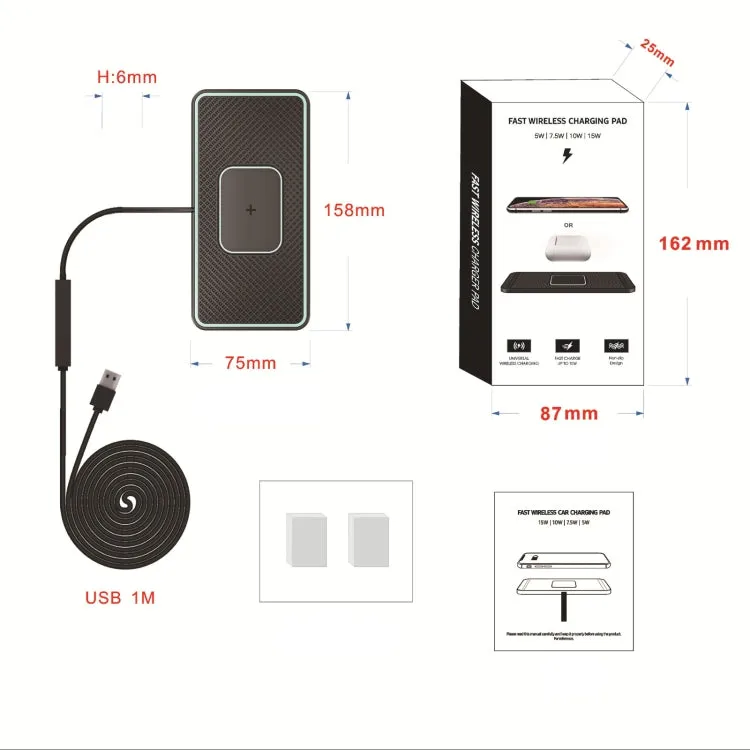 C1-PRO 2 In 1 Car Wireless Charging Anti-Slip Pad With Luminous For AirPods / iPhone