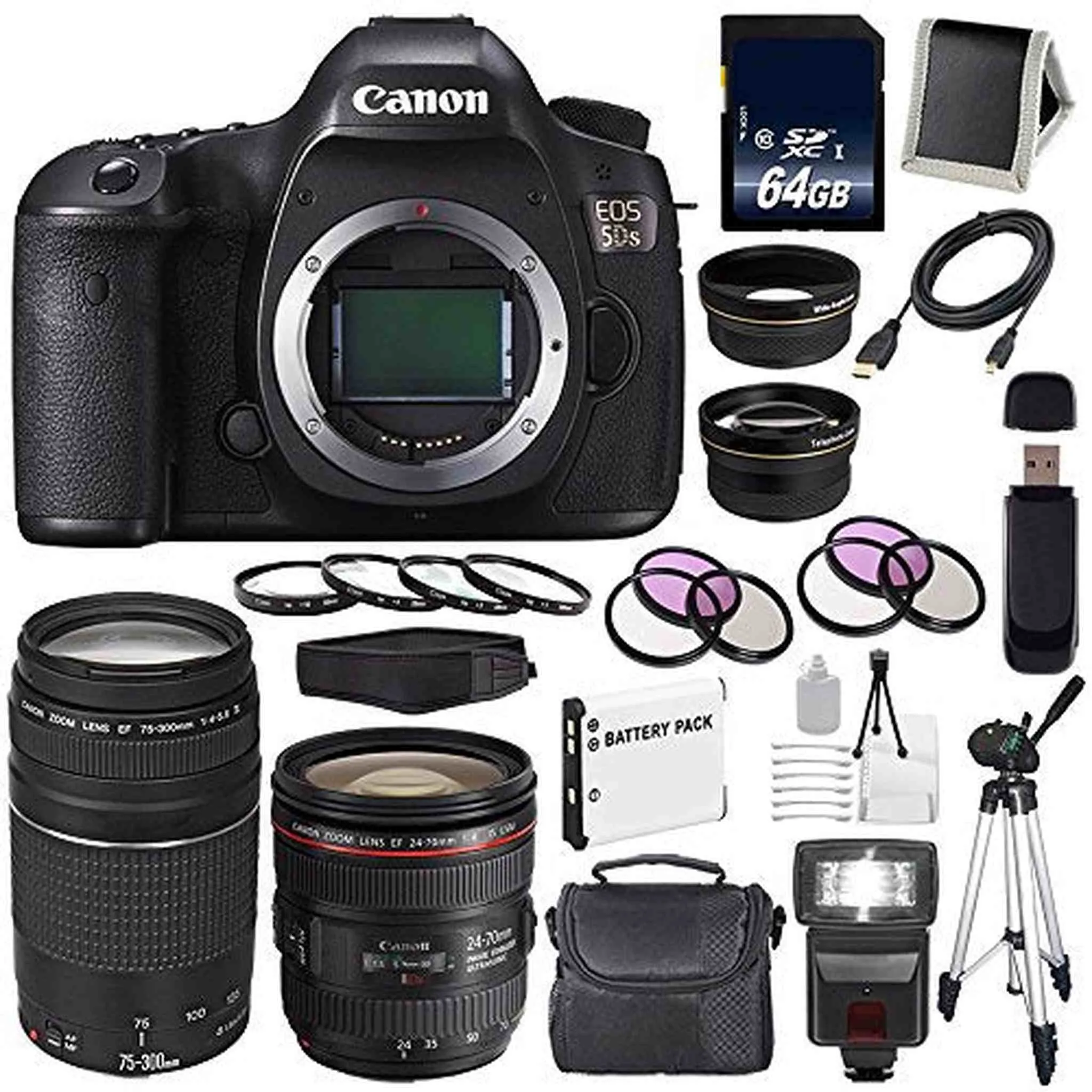 Canon EOS 5DS DSLR Camera (International Model) 0581C002   Canon EF 24-70mm f/4L is USM Lens   Canon EF 75-300 III Pro Bundle