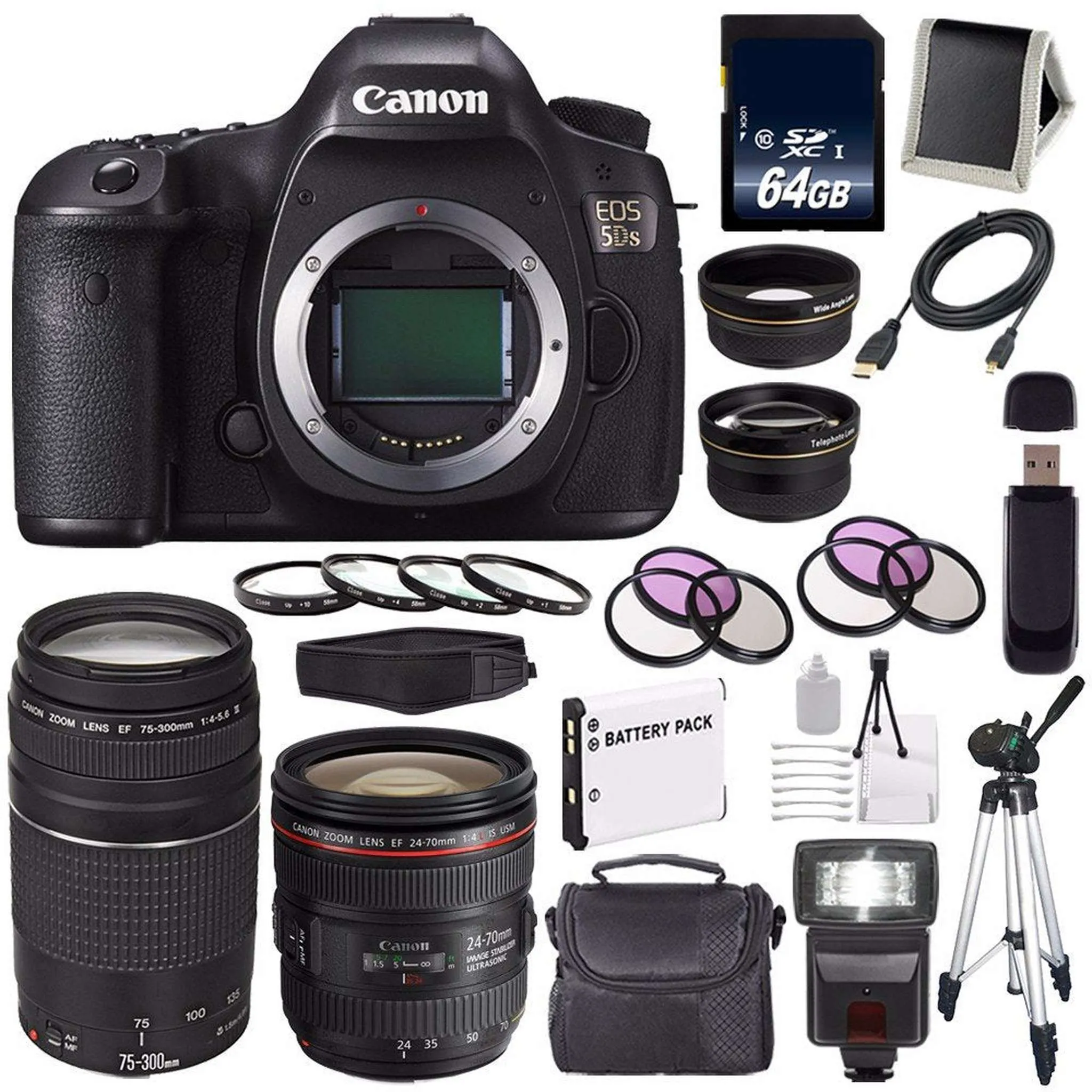 Canon EOS 5DS DSLR Camera (International Model) 0581C002   Canon EF 24-70mm f/4L is USM Lens   Canon EF 75-300 III Pro Bundle