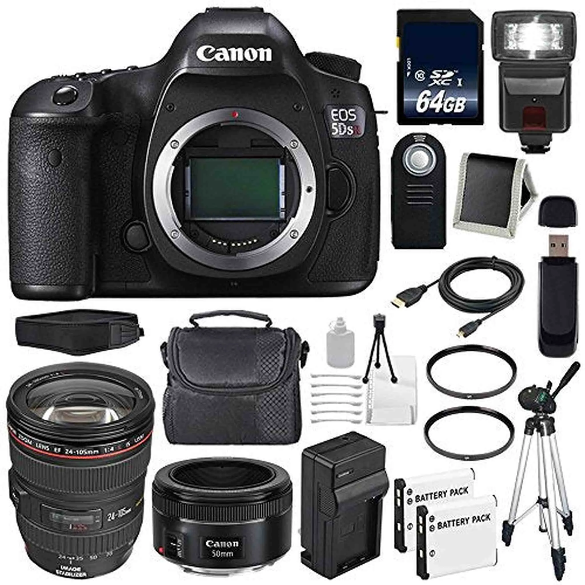 Canon EOS 5DS R DSLR Camera (International Model) 0582C002   Canon EF 24-70mm f/4L is USM Lens   EF 50mm f/1.8 STM Lens Advanced Bundle