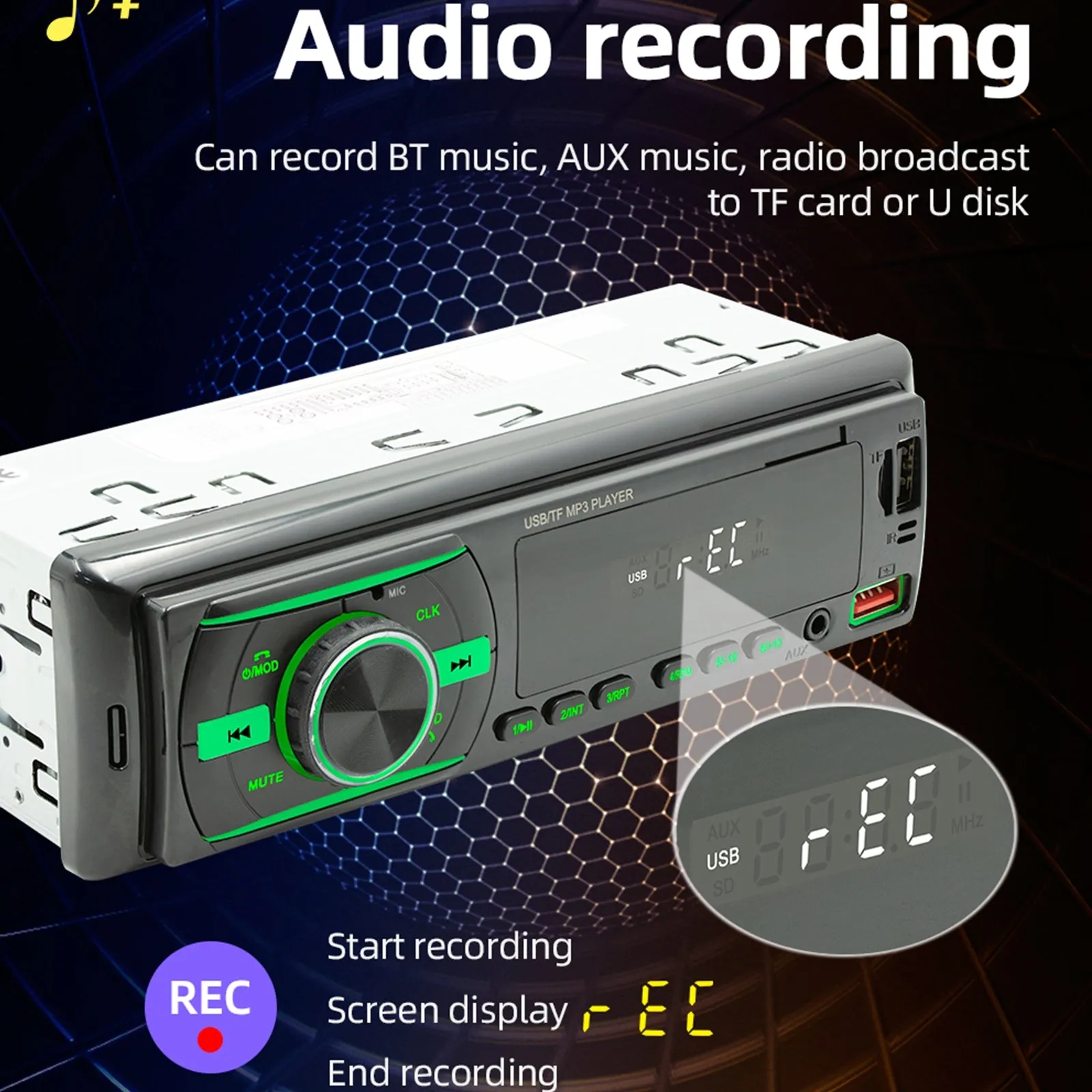 Car Fm Radio Bluetooth Mp3 Player Usb Charging Rca Audio