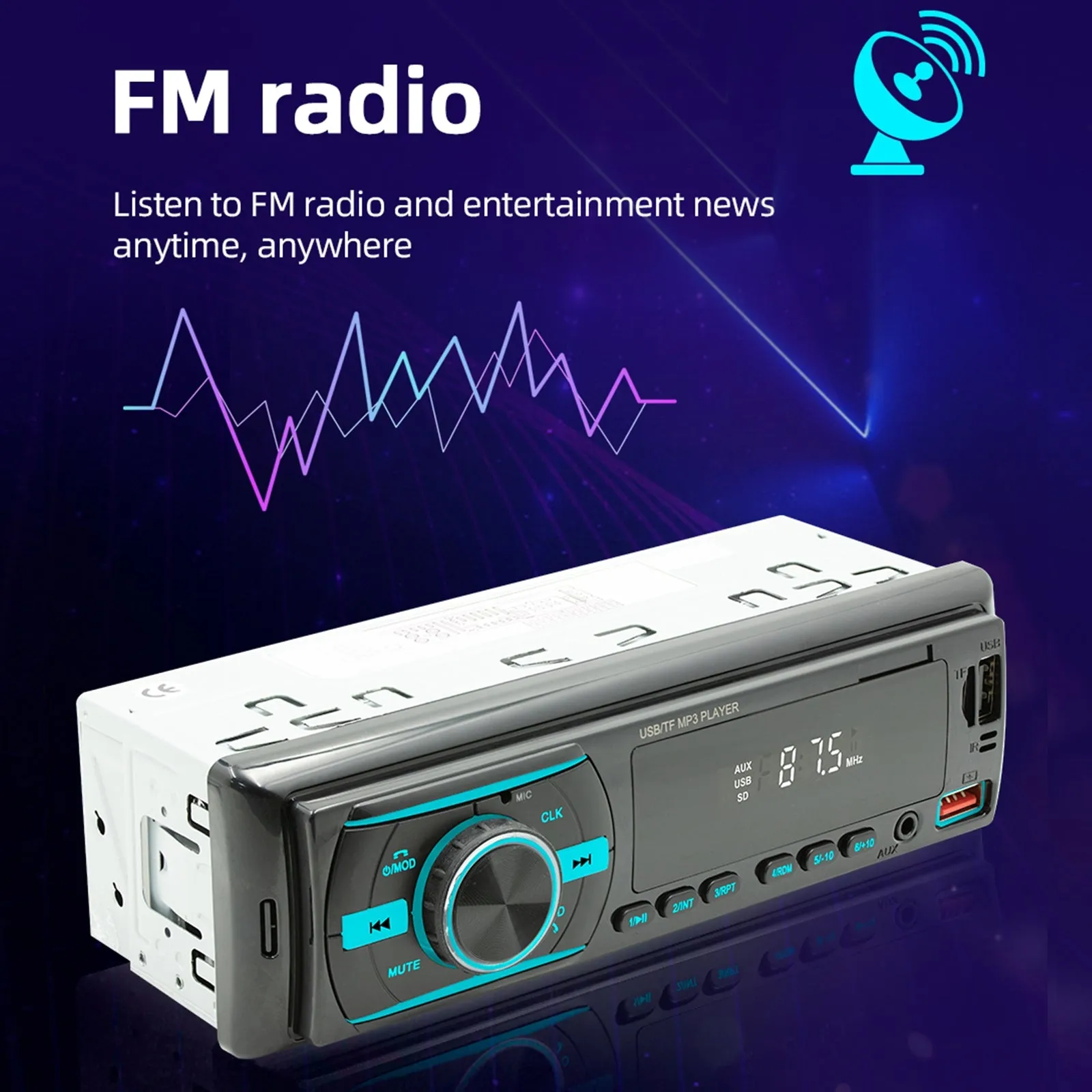 Car Fm Radio Bluetooth Mp3 Player Usb Charging Rca Audio